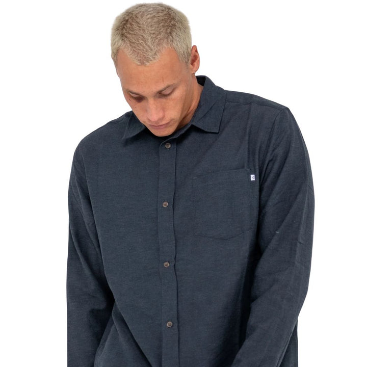 Rusty Overtone Long Sleeve Linen Shirt Navy Blue