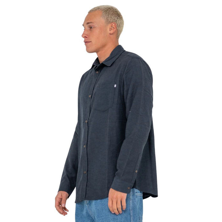 Rusty Overtone Long Sleeve Linen Shirt Navy Blue