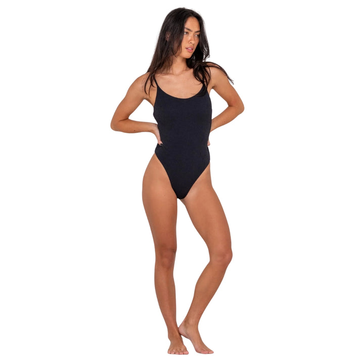 Rusty Sandalwood Hi Leg One Piece Black