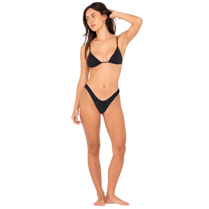 Rusty Sandalwood Slick Triangle Bikini Top Black