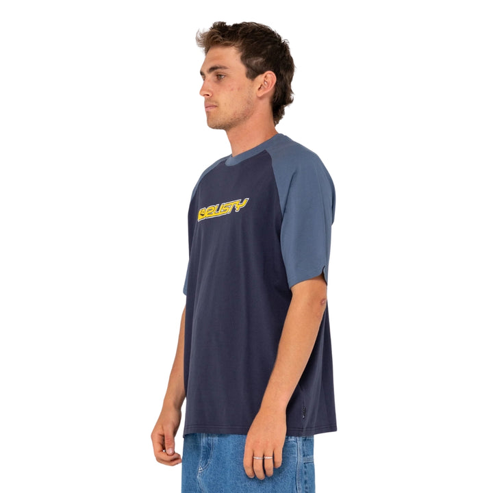  Rusty Swaglan Raglan Short Sleeve Tee Navy Blue