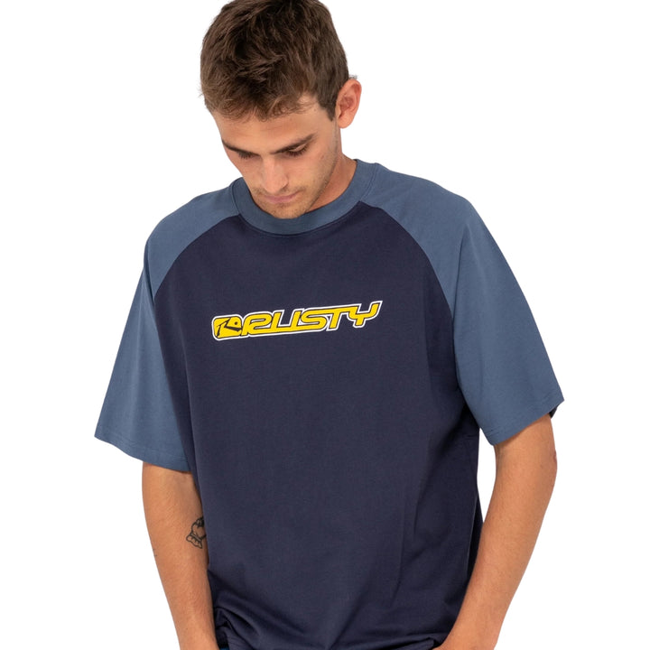  Rusty Swaglan Raglan Short Sleeve Tee Navy Blue
