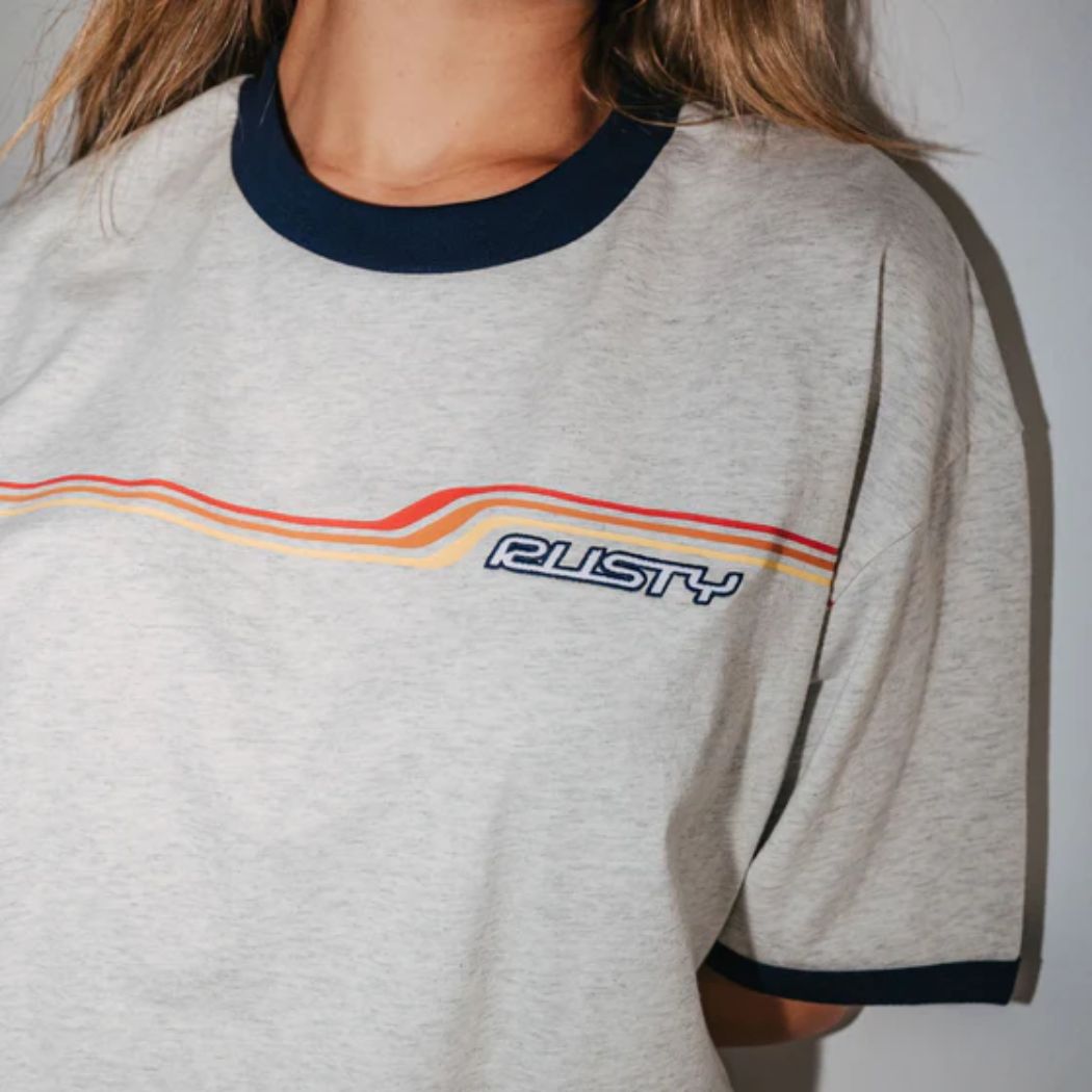 Rusty Wave Rider 2.0 Ringer Oversize Tee Ecru Marle