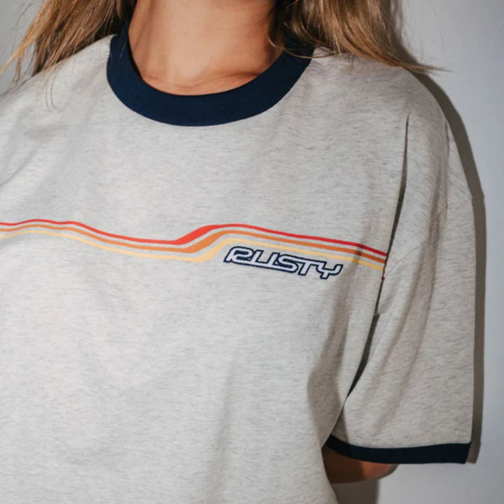 Rusty Wave Rider 2.0 Ringer Oversize Tee Ecru Marle