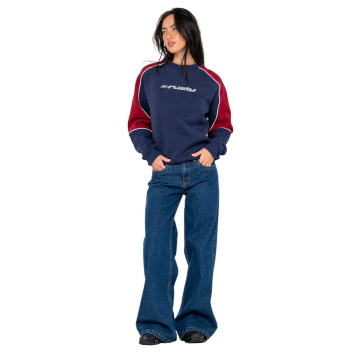 Rusty Wendy Wide Low Rise Denim Jean Deep Sea Blue