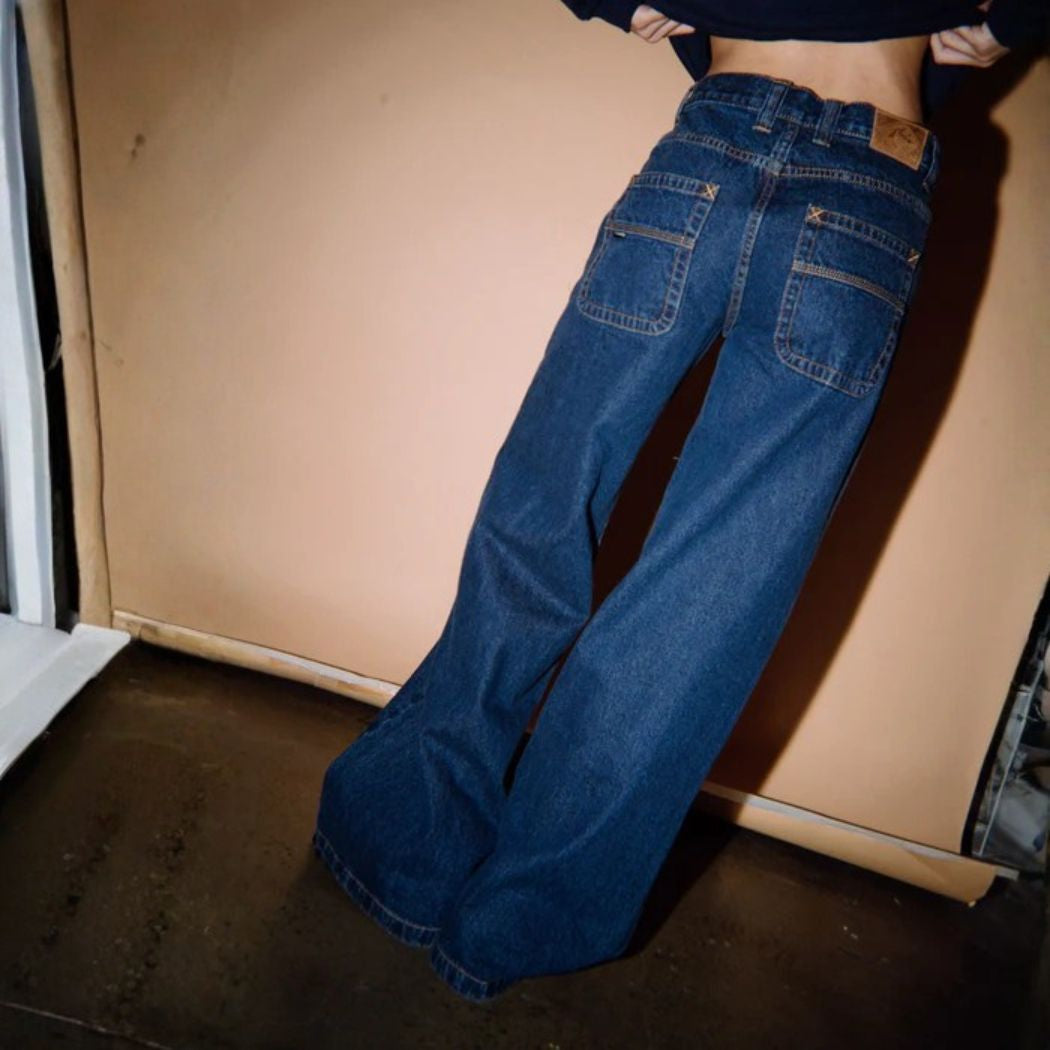 Rusty Wendy Wide Low Rise Denim Jean Deep Sea Blue