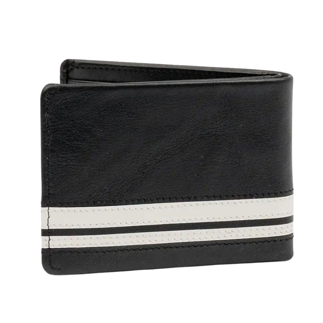Rusty White Lines Leather Wallet Black