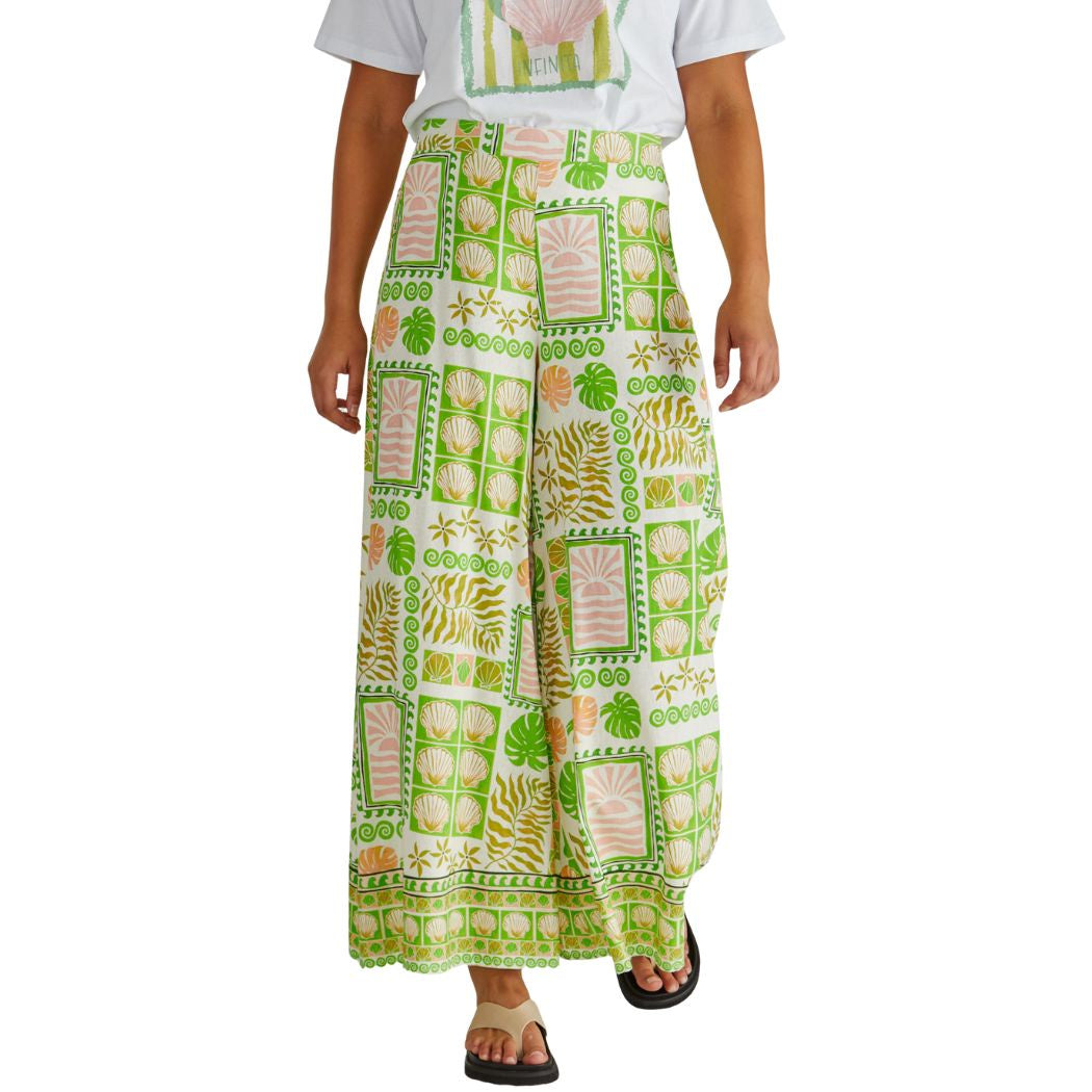 Sass Emmett Wide Leg Pant Green Shell Patchwork