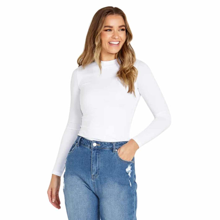 Sass Nisha Mock Neck Top White