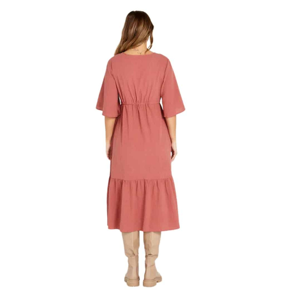 Sass Sonya Midi Tiered Dress Burnt Rose