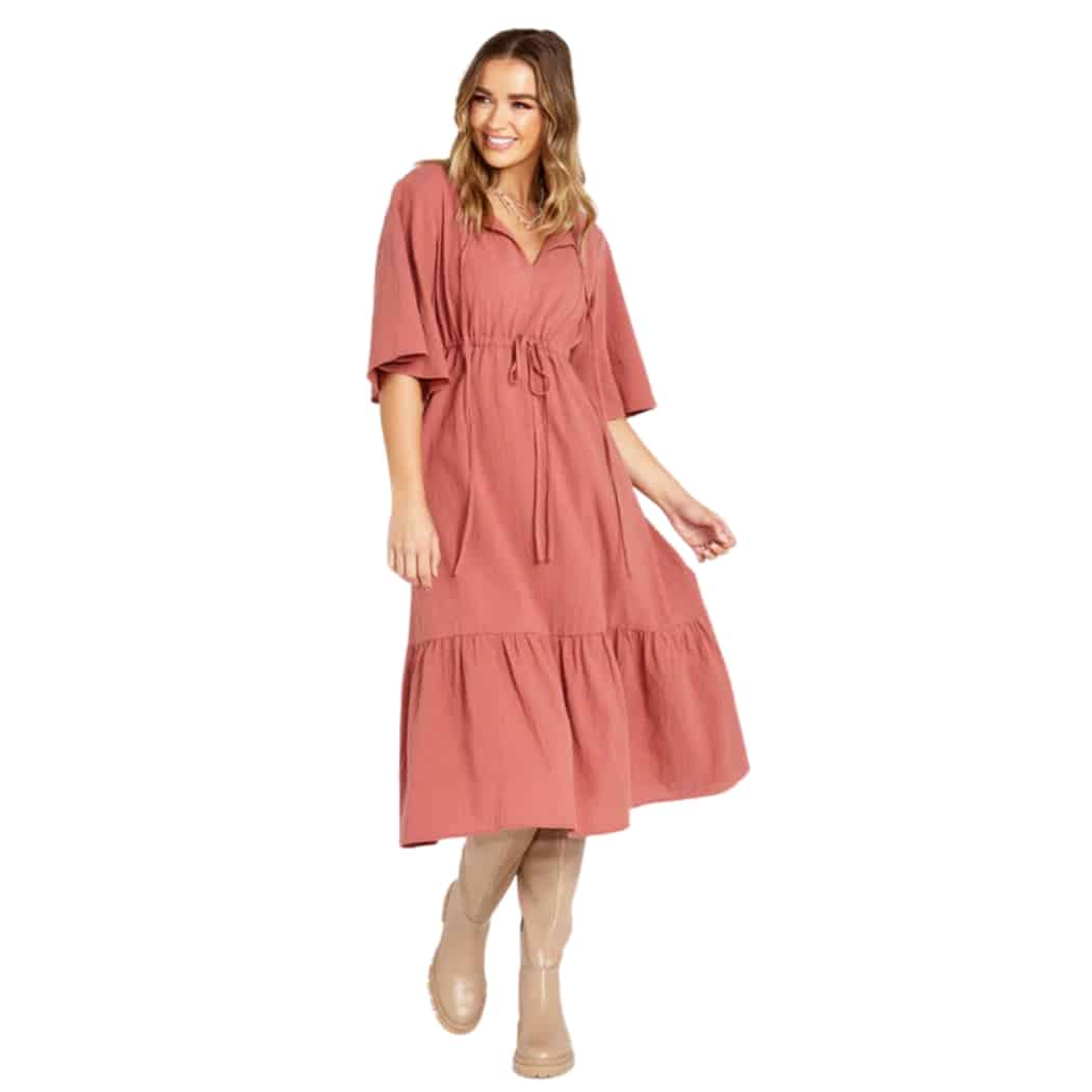 Sass Sonya Midi Tiered Dress Burnt Rose