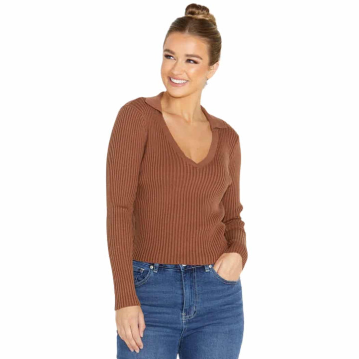 Sass Talana Collared Knit Brown