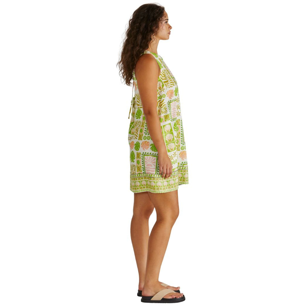 Sass Emmett Tie Back Shift Dress Green Shell Patchwork