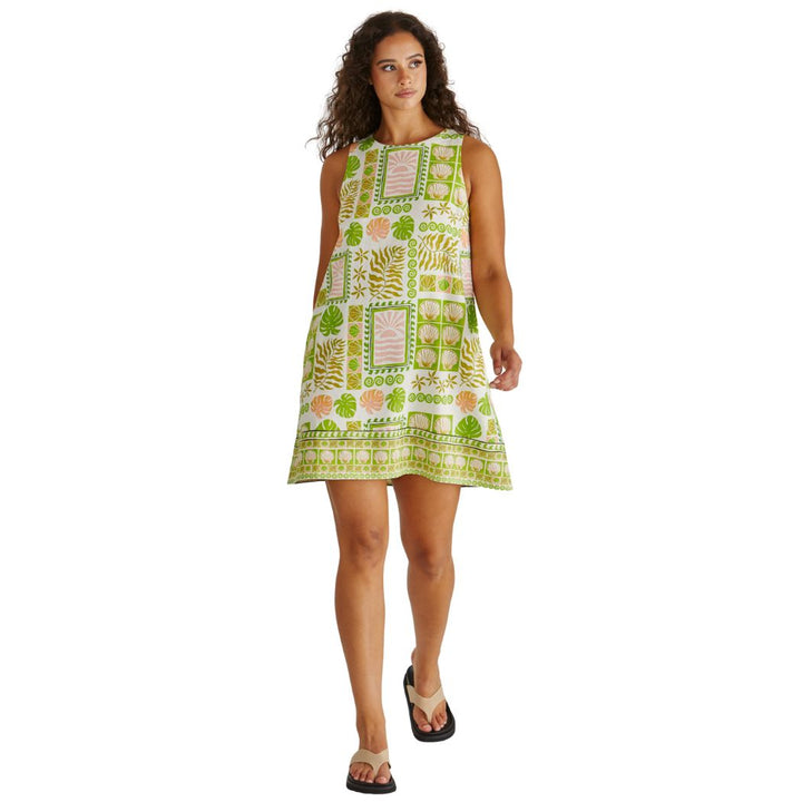 Sass Emmett Tie Back Shift Dress Green Shell Patchwork