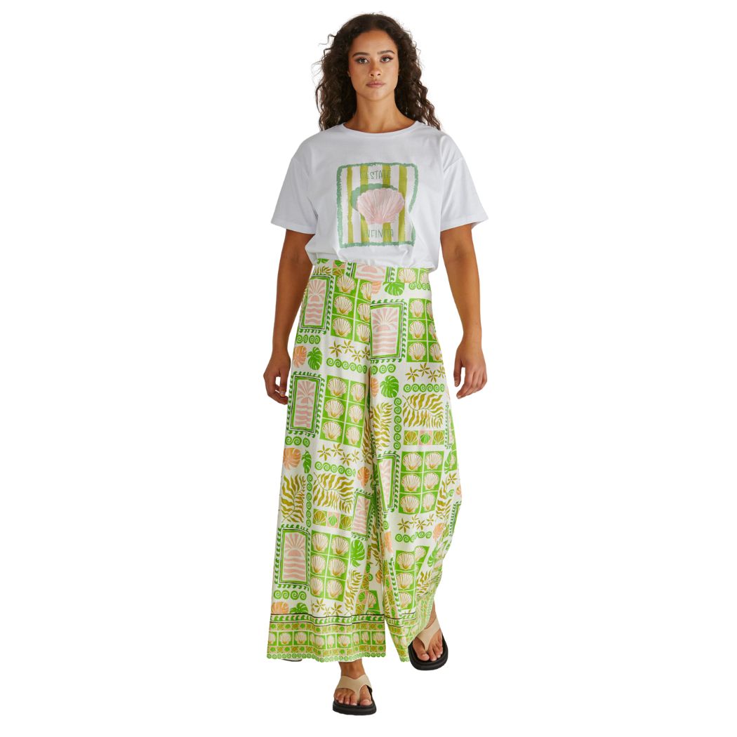 Sass Emmett Wide Leg Pant Green Shell Patchwork