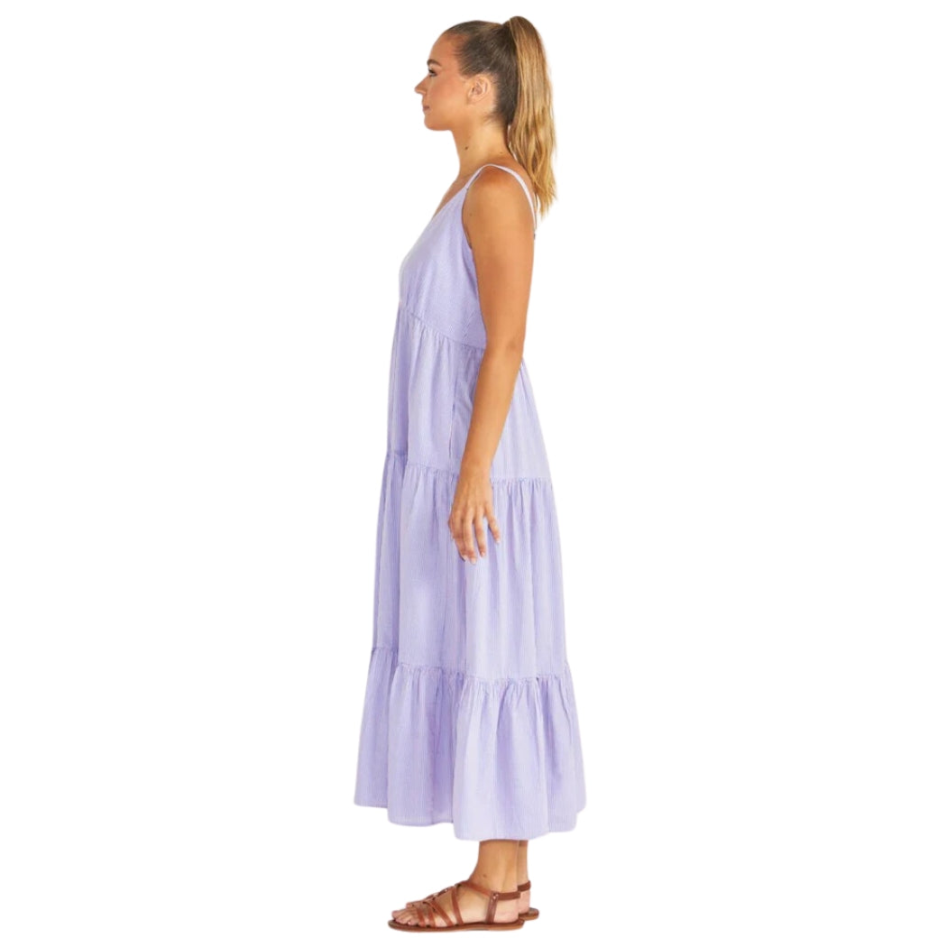 Sass Phillipa Tiered Maxi Dress Blue Pink Stripe