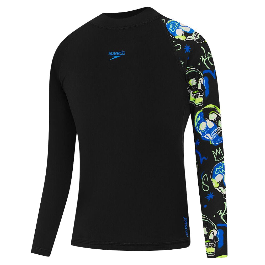 Speedo Boys LS Tech Panel Rash Shirt Black