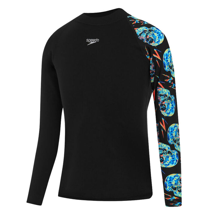 Speedo Boys Skull Long Sleeve Rash Shirt Black Multi 