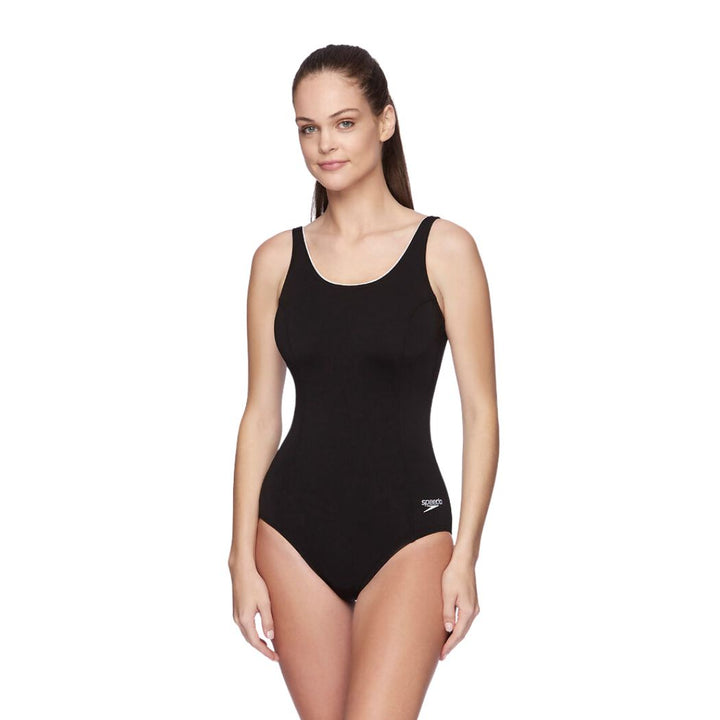 Speedo Concealed D Cup Tank One Piece AF Black White