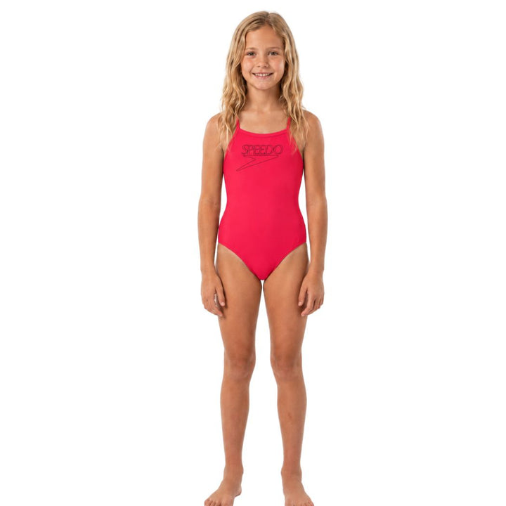 Speedo Girls Endurance+ Logo Thinstrap One Piece Post It Pink
