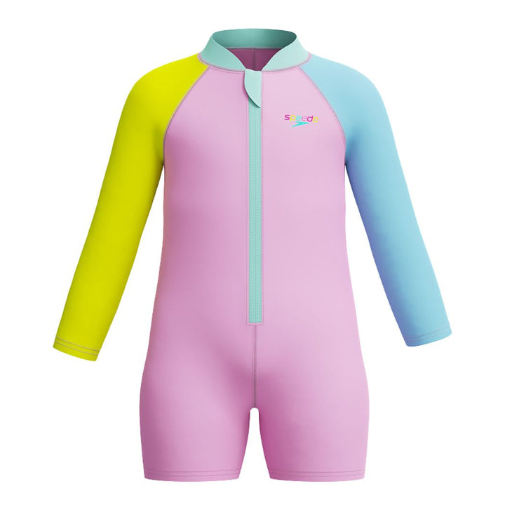 Speedo Girls Long Sleeve Zip Sunsuit Strawberry Crepe