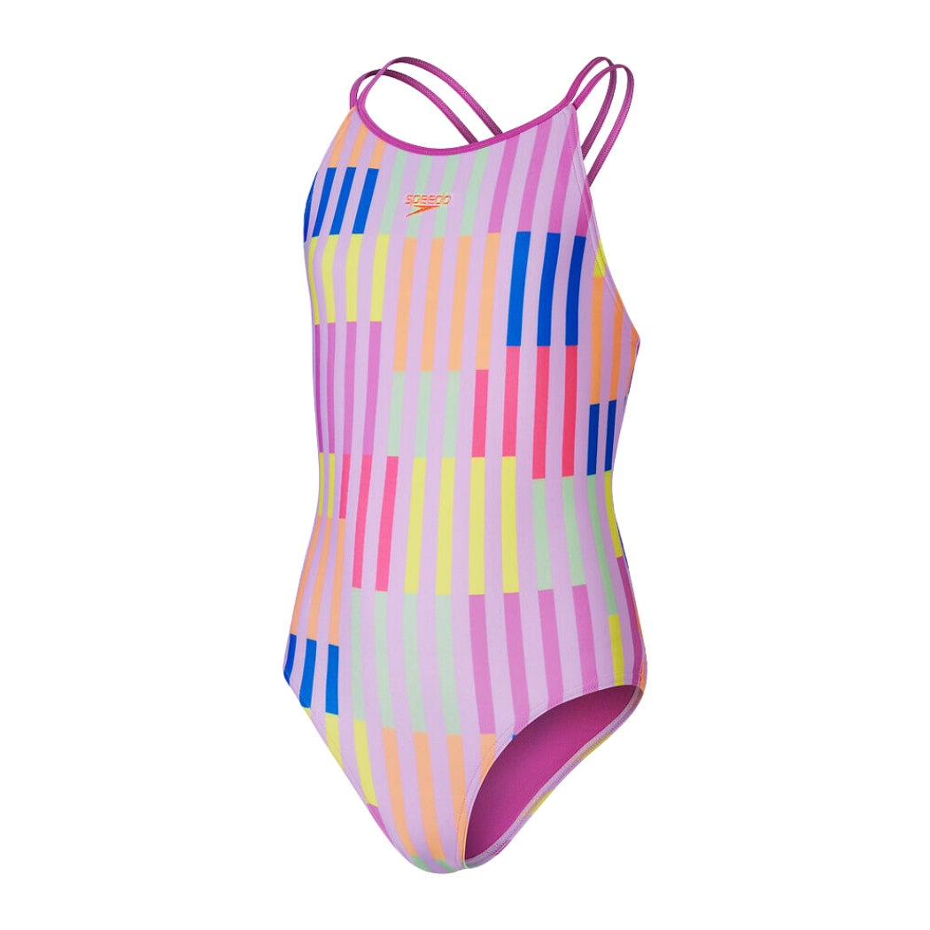 Speedo Girls Printed Twinstrap One Piece Kiki Pink 