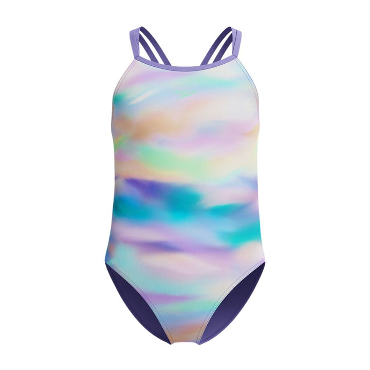 Speedo Girls Printed Twinstrap One Piece Purple Fog