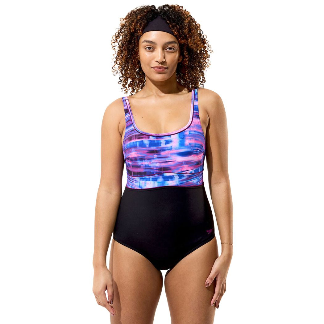 Speedo Print Contour Eclipse Swimsuit Black