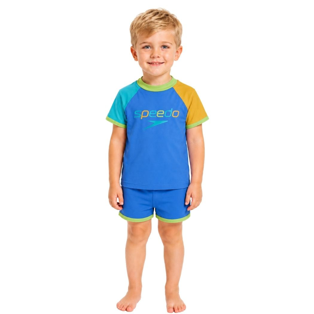 Speedo Toddler Unisex Short Sleeve Rash Guard Set Blue Green