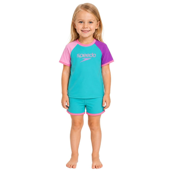 Speedo Toddler Unisex Short Sleeve Rash Guard Set Turquoise