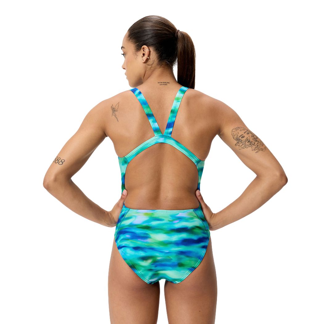 Speedo All Over Printed Leaderback One Piece Sunset Grove Green