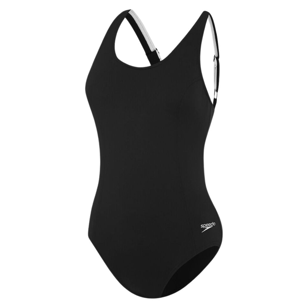 Speedo Concealed D Cup Tank One Piece AF Black White