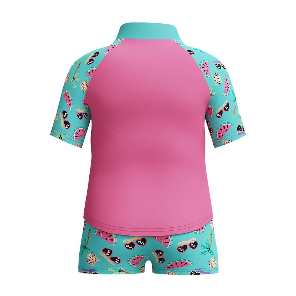 Speedo Girl Digital Short Sleeve Rash Top Set Neon Bubblegum
