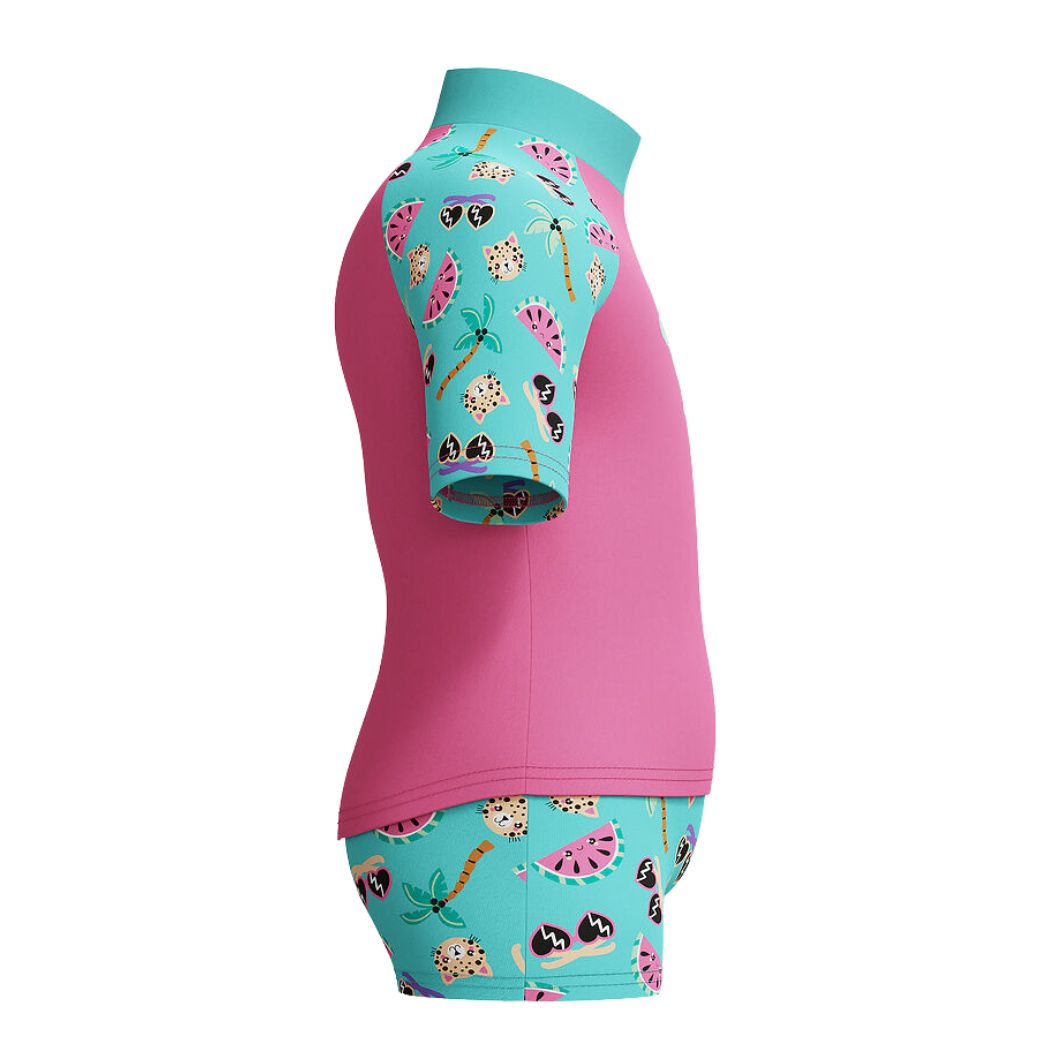 Speedo Girl Digital Short Sleeve Rash Top Set Neon Bubblegum