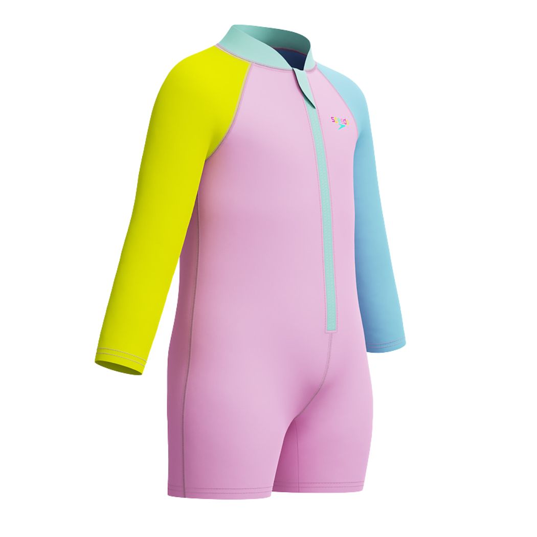 Speedo Girls Long Sleeve Zip Sunsuit Strawberry Crepe