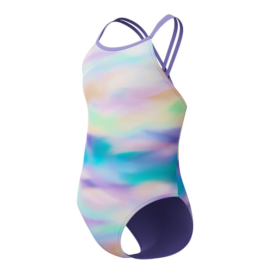 Speedo Girls Printed Twinstrap One Piece Purple Fog