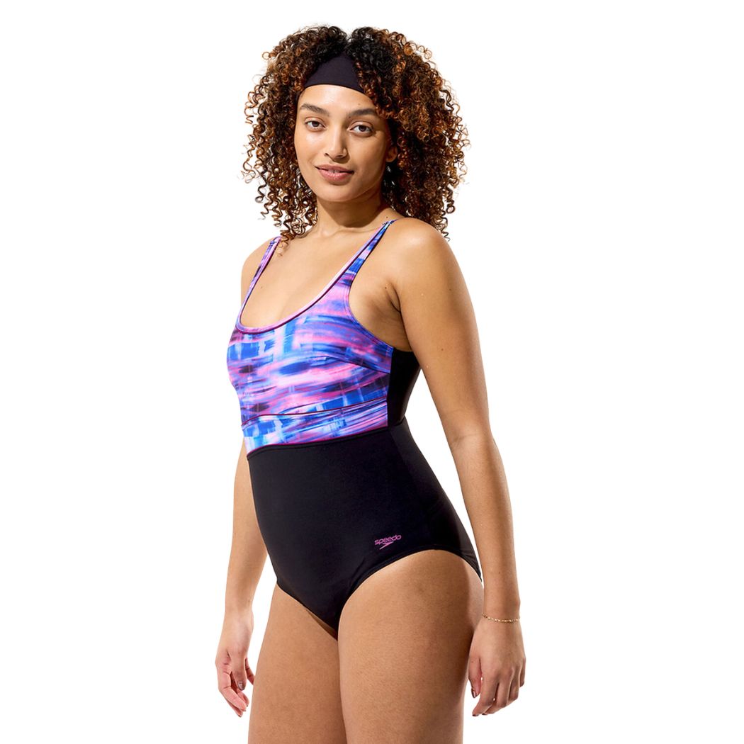 Speedo Print Contour Eclipse Swimsuit Black