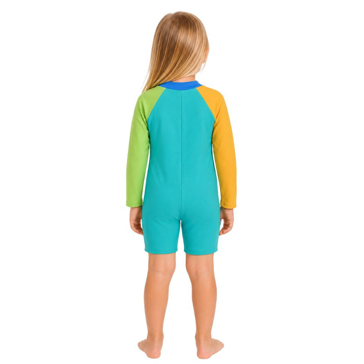 Speedo Toddler Boys Long Sleeve Colourblock Zip One Piece Aqua Breeze