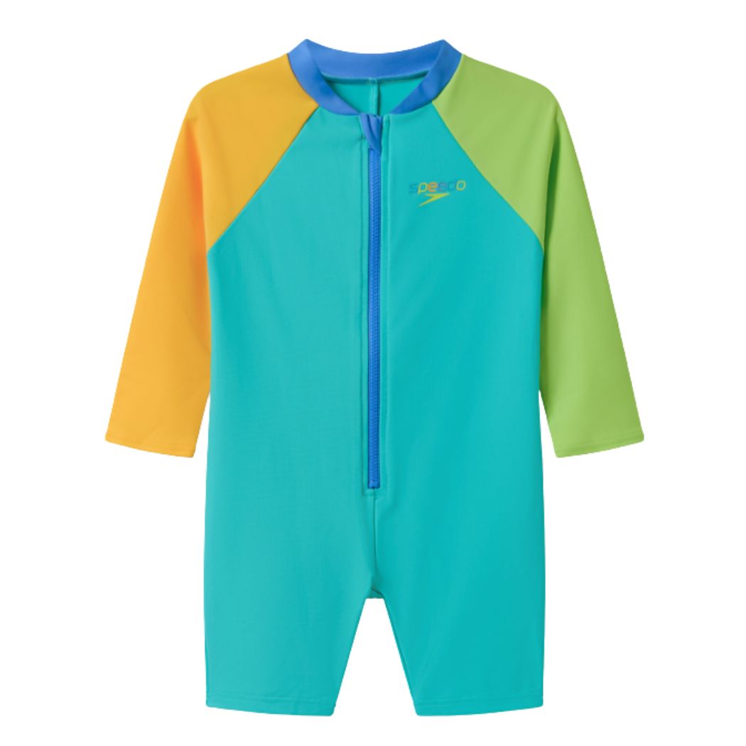 Speedo Toddler Boys Long Sleeve Colourblock Zip One Piece Aqua Breeze