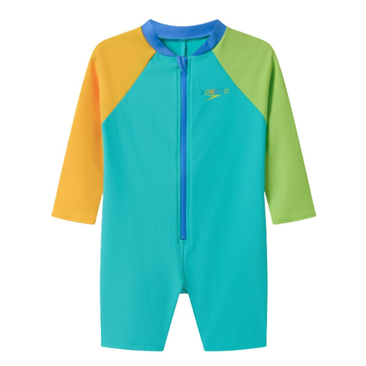 Speedo Toddler Boys Long Sleeve Colourblock Zip One Piece Aqua Breeze
