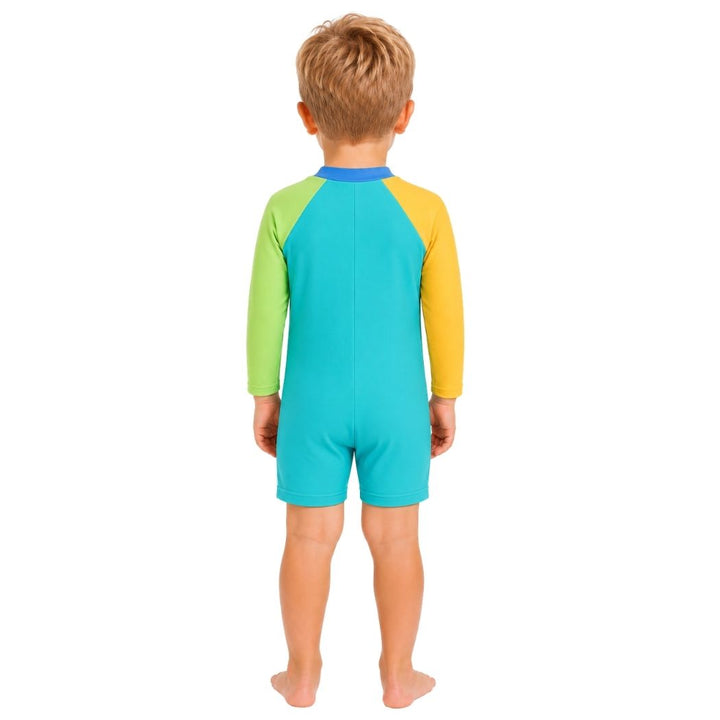Speedo Toddler Boys Long Sleeve Colourblock Zip One Piece Aqua Breeze