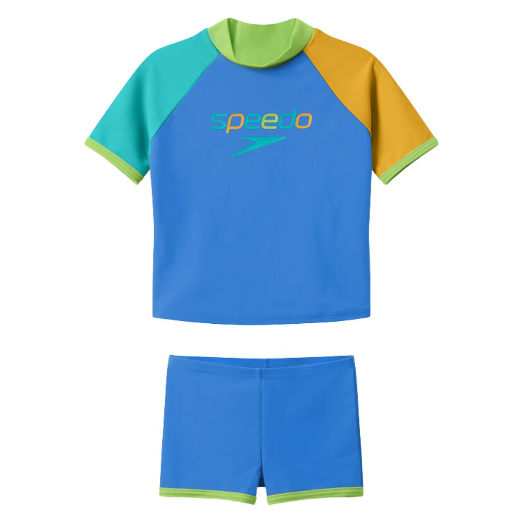 Speedo Toddler Unisex Short Sleeve Rash Guard Set Blue Green