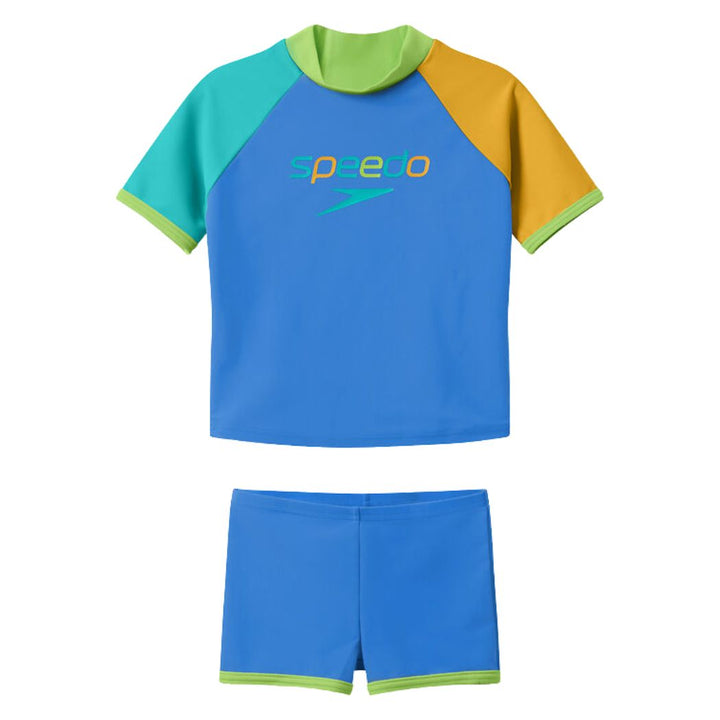 Speedo Toddler Unisex Short Sleeve Rash Guard Set Blue Green