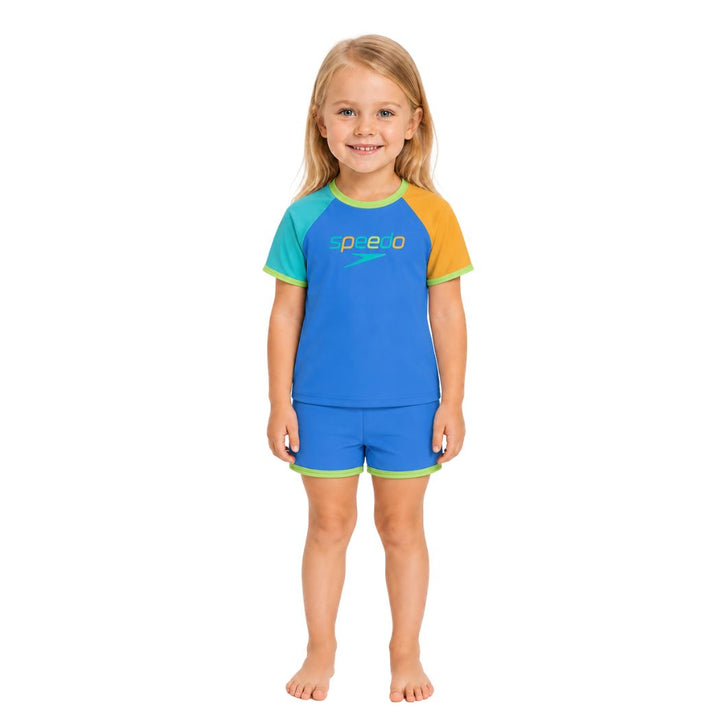Speedo Toddler Unisex Short Sleeve Rash Guard Set Blue Green