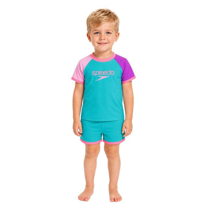 Speedo Toddler Unisex Short Sleeve Rash Guard Set Turquoise