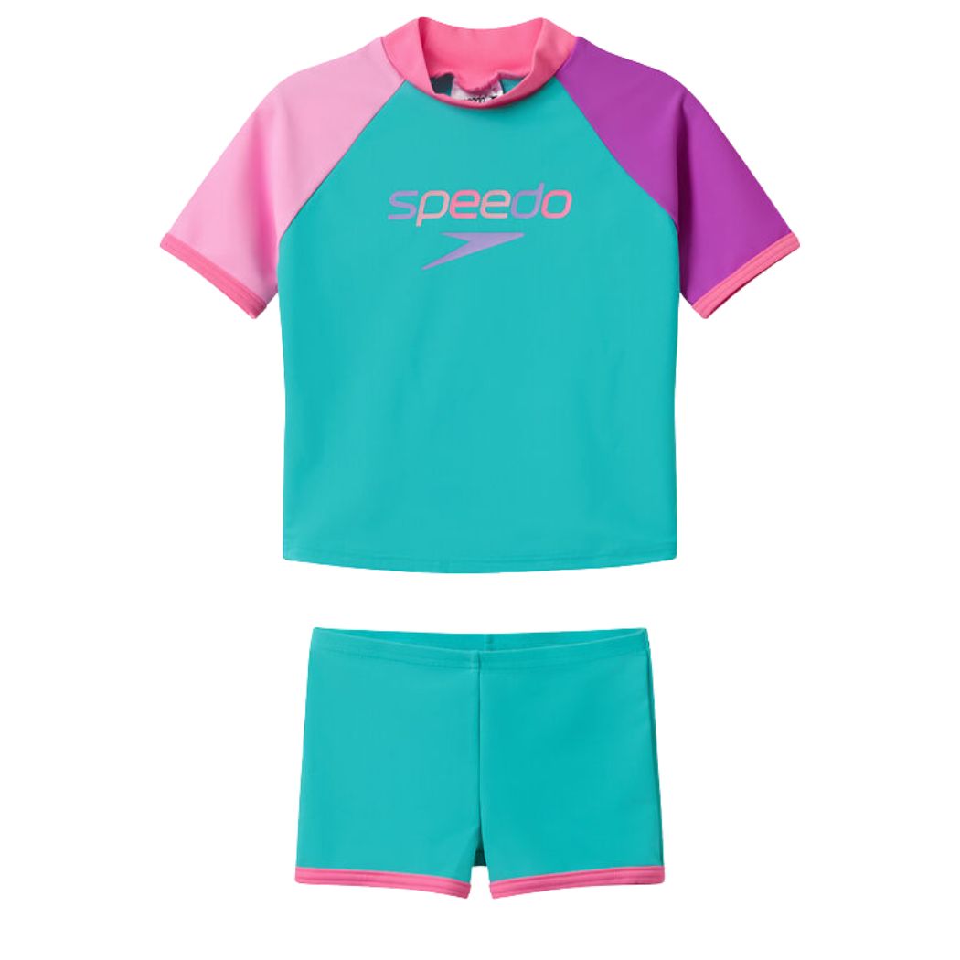 Speedo Toddler Unisex Short Sleeve Rash Guard Set Turquoise