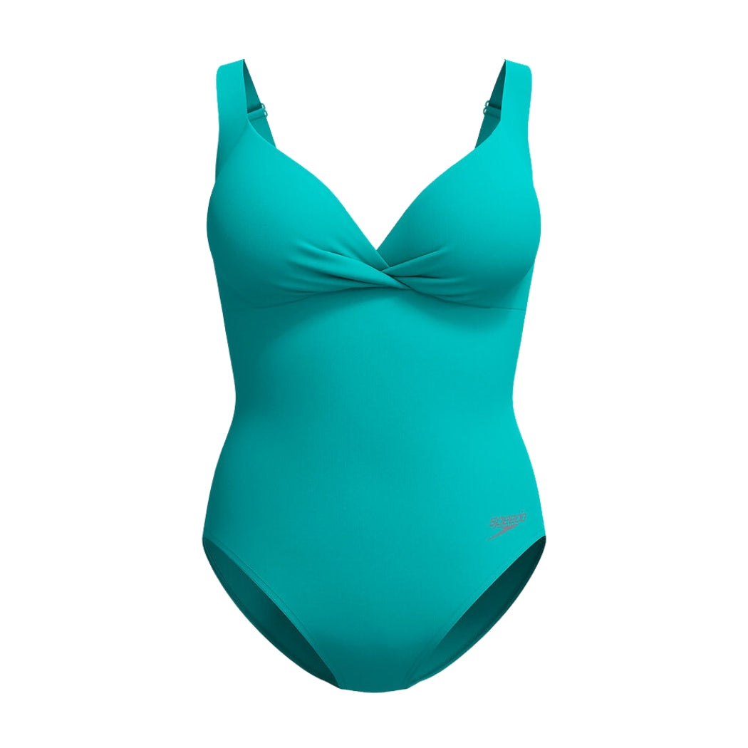 Speedo Womens Shaping Cross Knot One Piece Turquoise Gem
