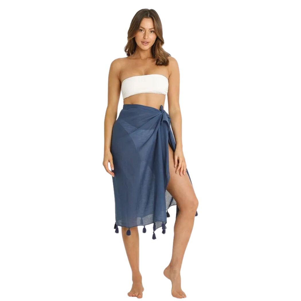 Sunseeker Resort Tassel Hem Sarong Denim