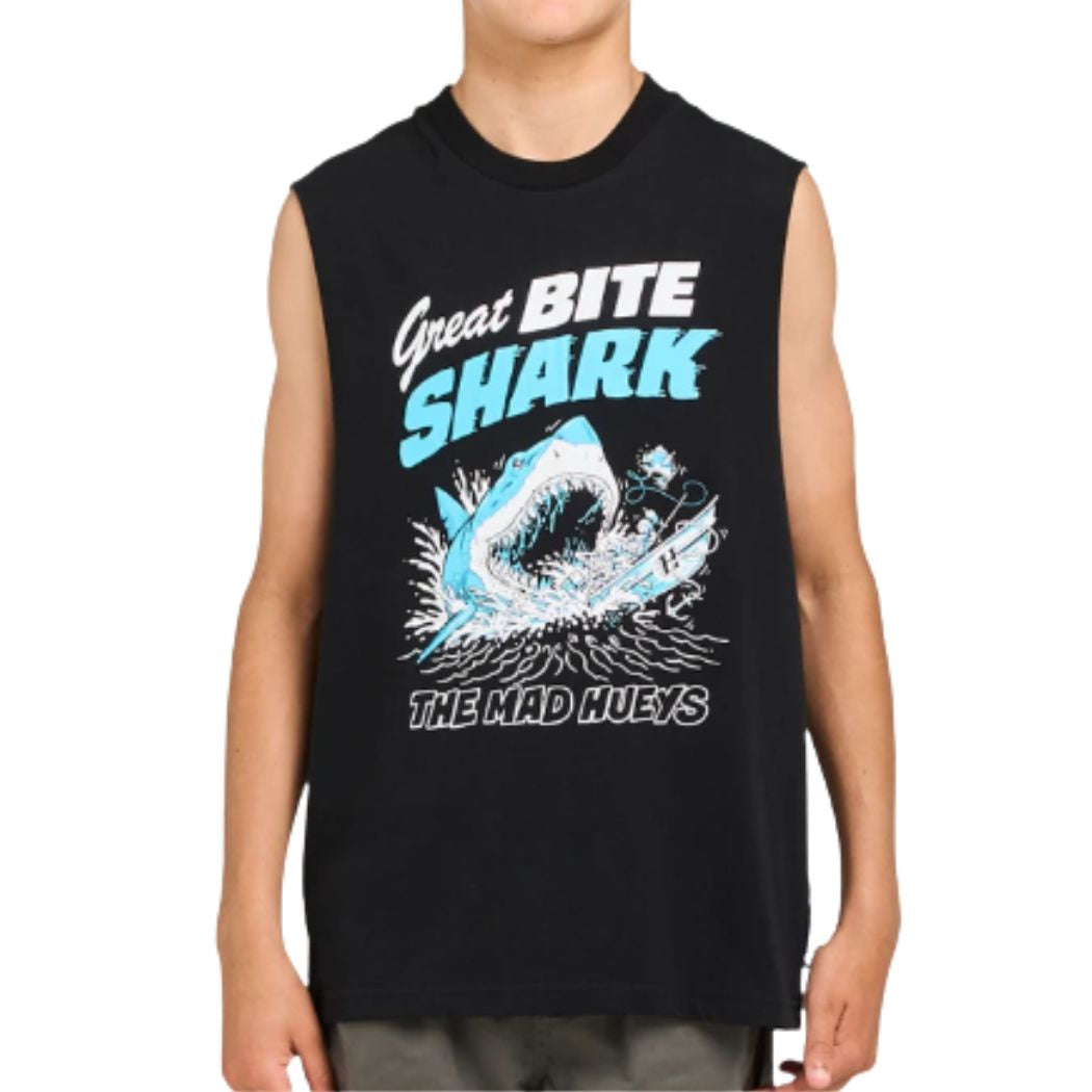 The Mad Hueys Great Shark Bite Youth Muscle Black
