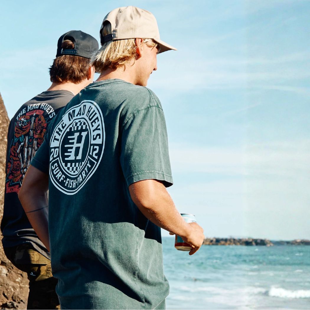 The Mad Hueys Checker Hueys Tee Pine Green Washed